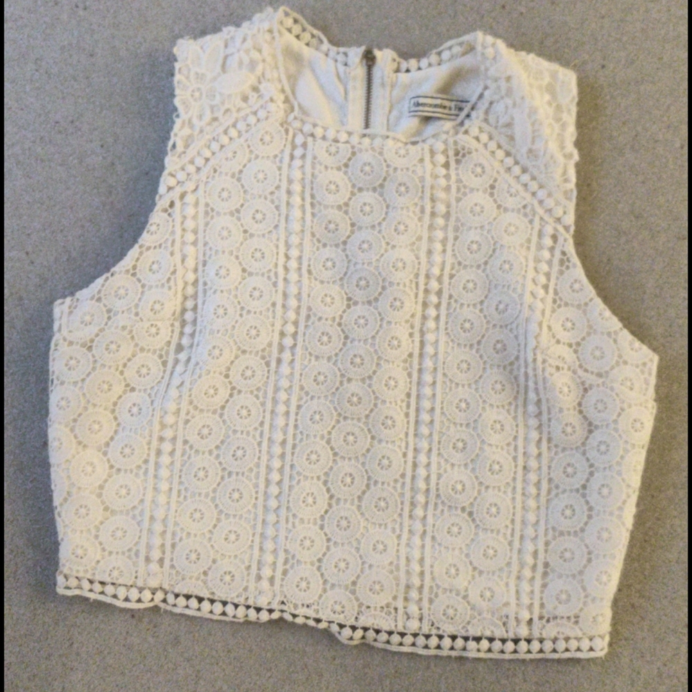 White Patterned High Neck Crop Top